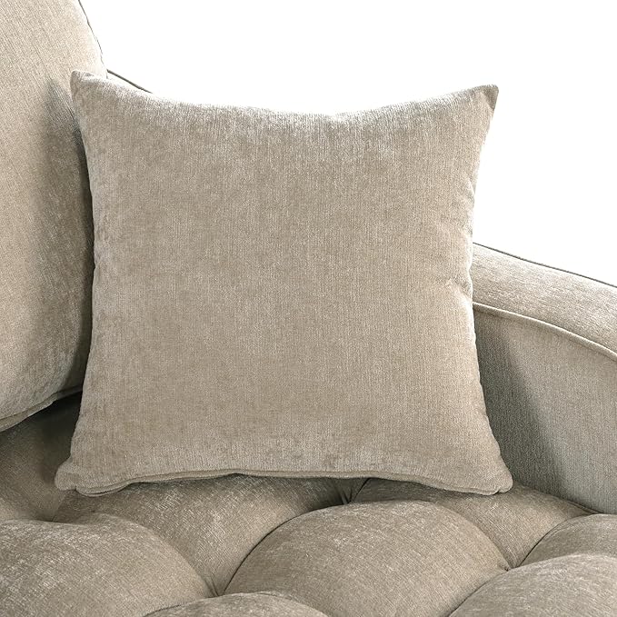 55 Oversized Chaise Lounge Chair Indoor Modern Lounge Sofa Bed with Tufted Seat and Detachable Pillows Chenille Fabric Upholstered Sofa Couch for Living Room (Champagne/175)