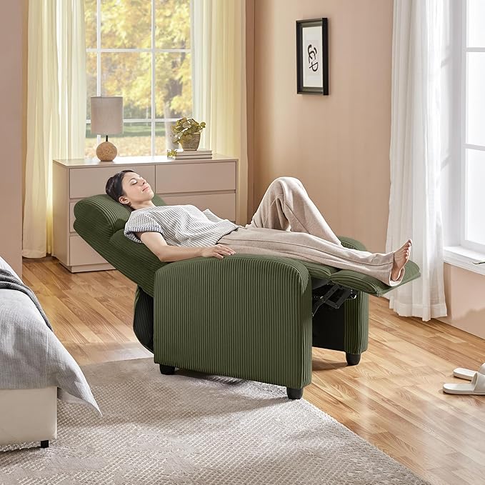 Yaheetech 2-Seat Corduroy Pushback Recliner Chair Living Room Chair with Thick Seat Cushion and Backrest Reclining Chair for Living Room Dark Green