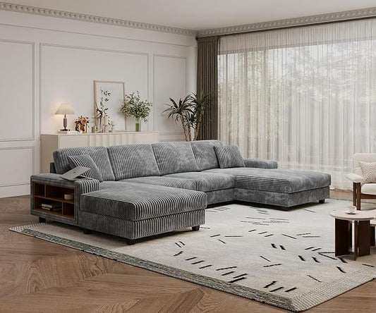 ERYE U-Shaped Modular Sectional Sofa Convertible Symmetrical Sofa Couch with Removable Chaise Lounges U Shaped Double Chaises Sectional Couches with Storage Armrests