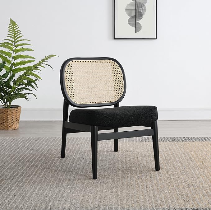 Coaster Home Furnishings - Rayo - Wood - Cane Back Upholstered Accent Chair with Armless Design Cushioned Seat and Tapered Legs - Living Room - Black - 900620
