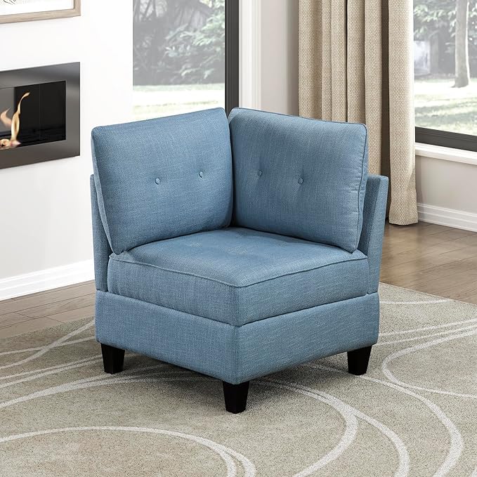 Lexicon Modern Modular Corner Chair with Hidden Storage Textured Fabric with Button-Tufted Design Reversible Back Cushion for Living Room/Bedroom/Office Blue