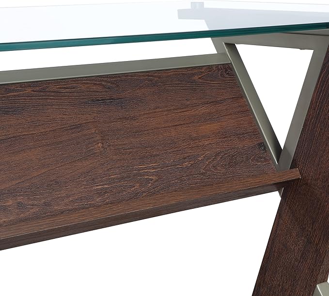 OSP Home Furnishings Zenos 48 Inch Desk with Floating Glass Top Traditional Cherry