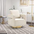 Betoko Swivel Accent Barrel ChairModern Open Back Armchair with Gold Metal BaseChenille Upholstered Club Chair with Pillow for Living Room (Beige)