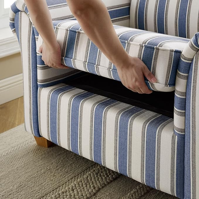 VANOMi 40 W Oversized Accent Chair Oversized Reading Chair for Living Room Comfy Reading Nook Chairs for Bedroom Upholstered Large Chair Armchair Single Sofa for Small Space (Navy Stripe)