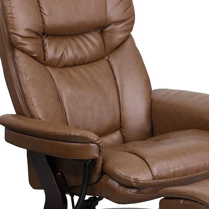 Flash Furniture Allie LeatherSoft Upholstered Recliner with Footrest Arms and Headrest Padded Swivel Recliner Chair and Ottoman Set Palimino