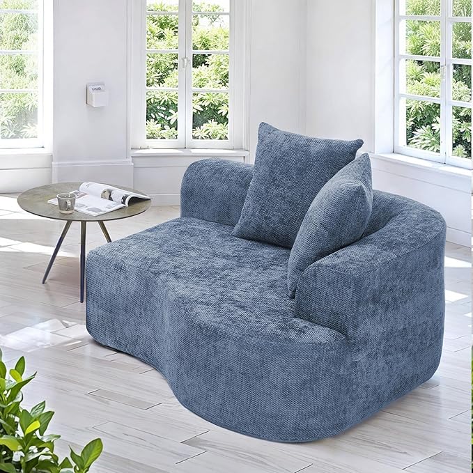 L Shaped Single Sofa Modern Comfy Chenille Fabric Loveseat Couch No Assembly Required Small Couch with Deep Seat 2 Pillows for Living Room Apartment Bedroom