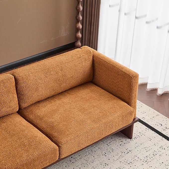 Christopher Knight Home Perla Chenille Upholstered 3 Seater Sofa Couch with Pillow Wooden Home Sofa Living Room Comfy Cloud Couch for Bedroom Apartment Home Office Brownish Orange