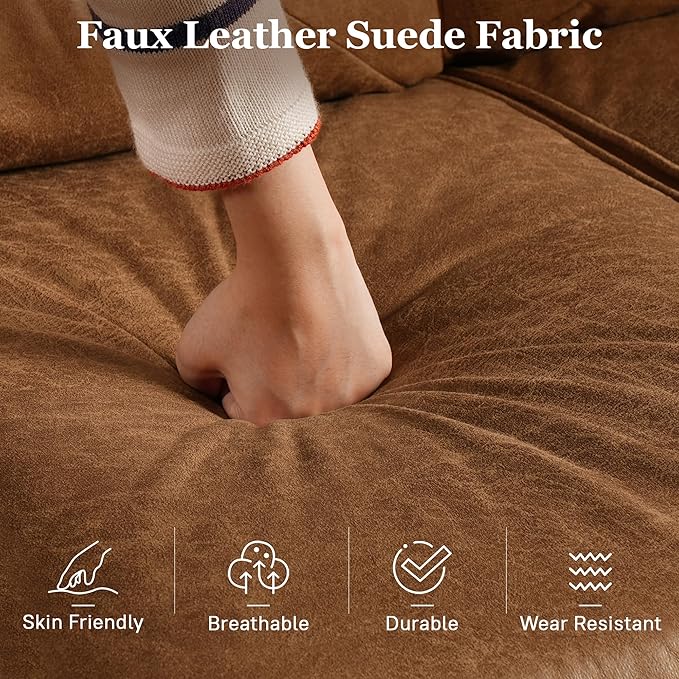 71 Faux Leather Couch Small 3-Seater Mid-Century Modern Sofas for Living Room Deep Seat Upholstered Sofa with Comfy Cushions for Apartment Light Brown