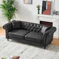 Air Leather Tufted Sofa Couch for Living Room Rolled Arm 3-Seater Sofa Couch with 2 Pillows Small Apartment Chesterfield Sofa