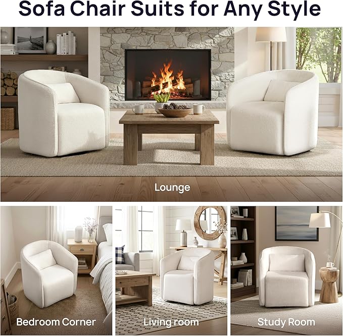 Oversized Boucle Swivel Accent Chair with 82L Hidden Storage 360° Swivel Barrel Chair for Living Room Small Space Bedroom Nursery Modern Comfy Cloud Armchair Single Sofa Cream White Sherpa&ampT