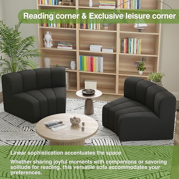 LEVNARY Modular Sectional Sofa Convertible Sectional Couch Set Large-Grain Velvet Modular Sectionals Curved 4 Seater Cloud Sofa with Chaise for Living Room (Black)