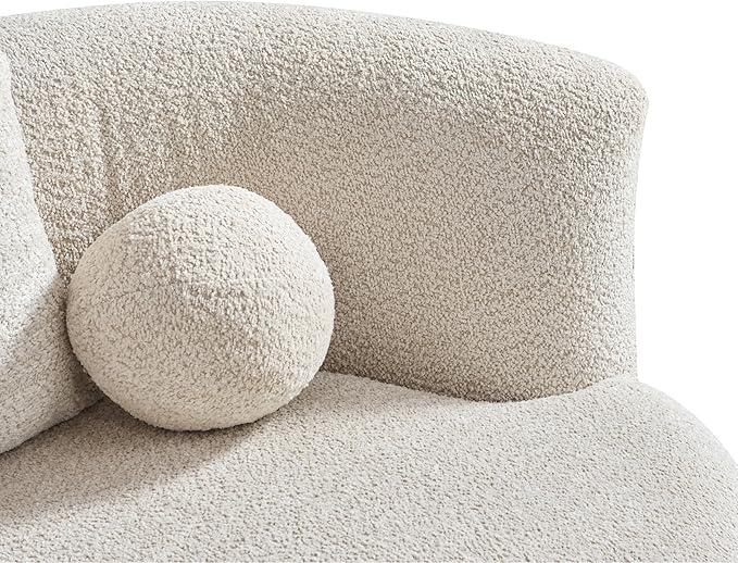 Christopher Knight Home Nomad Curved Sofa 90 Boucle Upholstered 3 Seater Couch with Decor Cushions Modern Cloud Couch with Deep Seat Fabric Upholstered Seating Set for Living Room Bedroom Beige