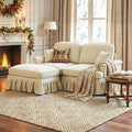 76 Chenille Loveseat Sofa for Living Room Traditional Sofa Couch with Ottoman Detachable Ruffled Skirt Flared Arms Spindle Legs Elegant Mid Century Sofa Couch for Apartment(White)