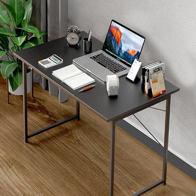 HealSmart Home Office Computer Black Small Desk Modern Simple Style PC Table with Headphone Hooks 40 Inch
