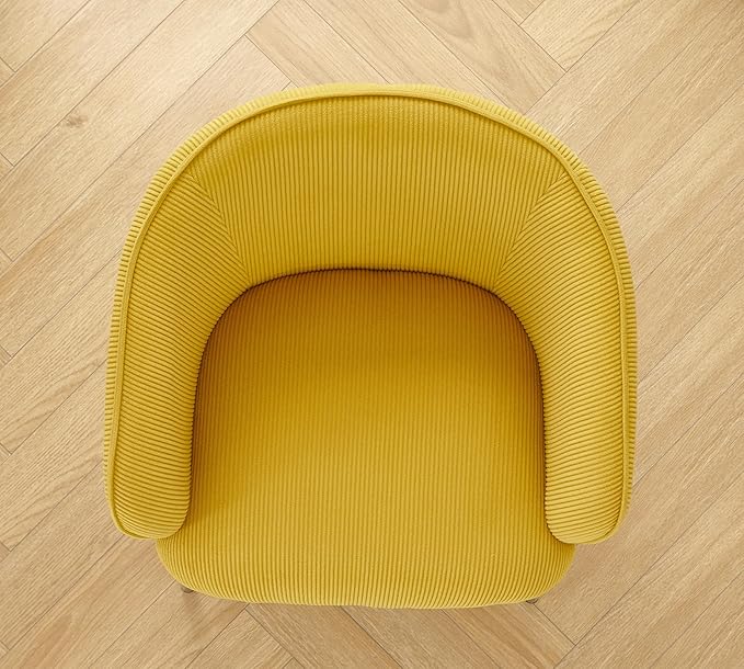 Modern Channel Corduroy Accent Chair with Black Metal Legs Luxurious Design and Comfortable Seating Ideal for Living Room Bedroom or Office Yellow