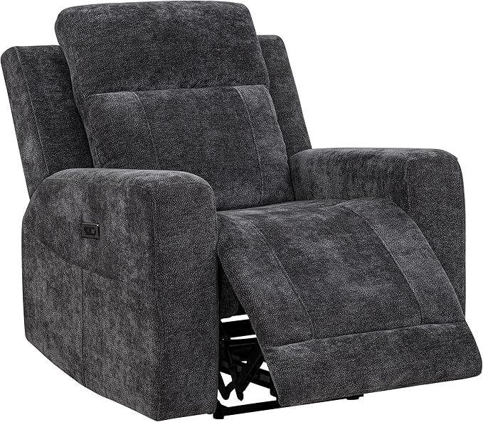 Coaster Home Furnishings - Kennett - Chenille Upholstered Power Recliner Chair with Push-Button Mechanism Built-in Ports Padded Headrest - Living Room - Dark Grey - 610156P