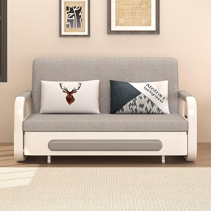 Pull-Out Sofa Daybed with Trundle Convertible Futon Sleeper Couch for Living Room &amp Small Spaces Gray/White (34.6 D x 50.3 W x 34.2 H)
