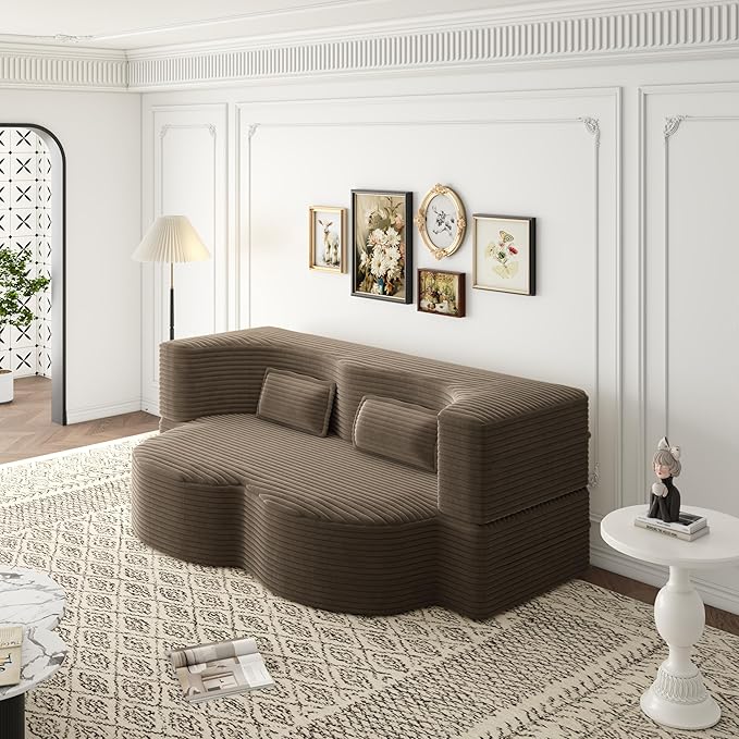 78 Folding Floor Sofa Bed Queen Full Size Folding Mattress Boneless Couch for Living Room 15 Seat Height Convertible Teddy Fabric Foam-Filled Loveseat Sleeper Sofa Bed