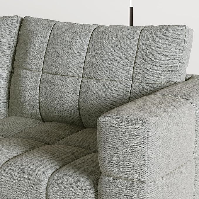 81.89 Sofa Comfy 3 Seat Sofa Tufted Chenille Upholstered Sofa Couch for Living Room with Gold Metal Legs and 2 Throw Pillows (Grey)
