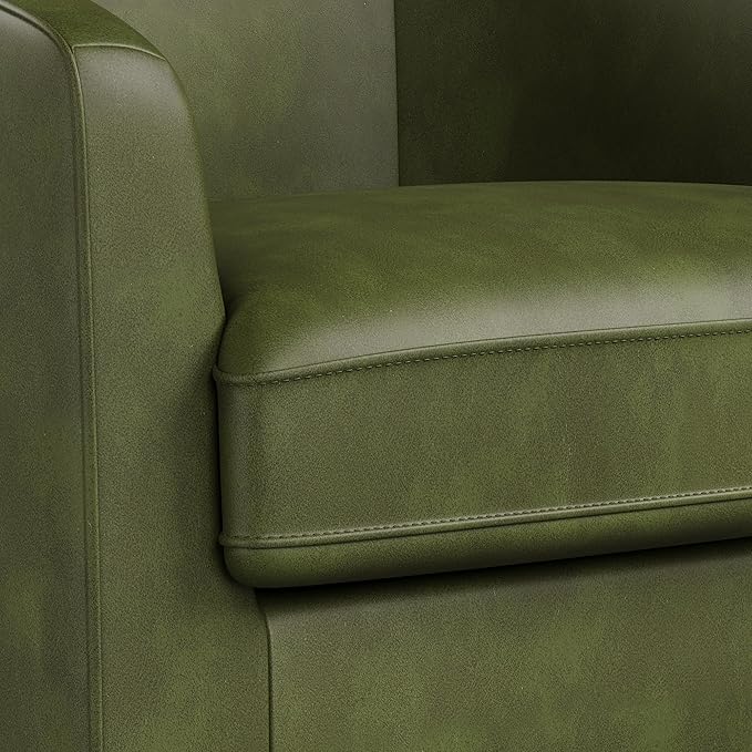 Swivel Barrel Accent Chair Round Faux Leather Living Room Arm Chairs Modern Upholstered Comfty Reading Nook Chairs for Bedroom Small Club Armchair Single Sofa Side Chair Green