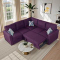 Sleeper Sofa Couch with Pull Out Bed L Shaped Couch Bed with Storage Sectional Sleep Couches Convertible Sleeper Sofa Beds W/Reversible Chaise&ampBack Cushion for Living Room Purple