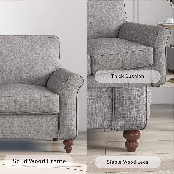 Bonzy Home 57 Loveseat Sofa 2 Seater Sofa for Living Room Upholstered Comfy Sofa Couch for Small Space Living Room Apartment Office Grey