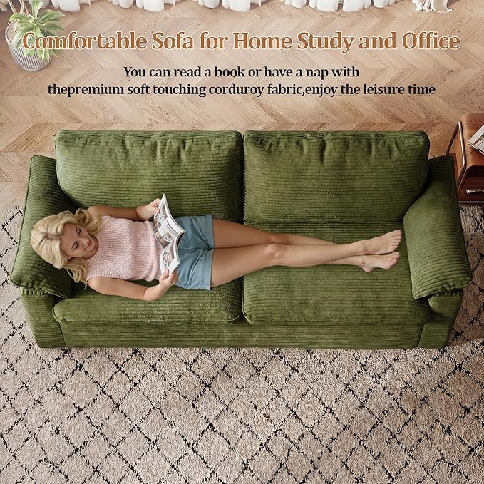 WEUP 86 Loveseat Sofa Green Corduroy Couches for Living RoomMid Century Modern Love SeatSuper Comfy Cloud SofasDeep SeatWide ArmrestSturdy Frame for Bedroom Apartment Office | Breathable Fabr