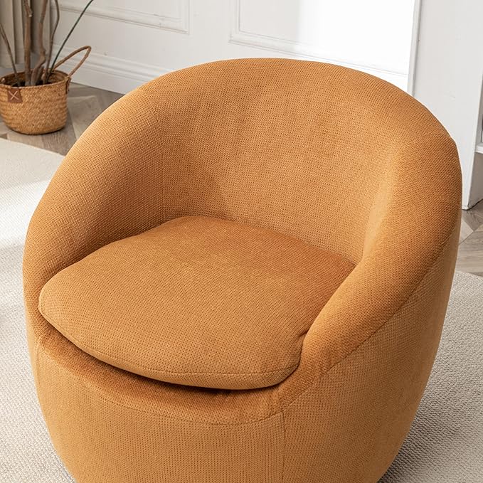 360°Swive Decorative ChairModern Comfortable Barrel Chair Reading Chairs for Living RoomBedroomDressing RoomYellow Linen