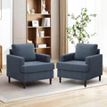 Mid-Century Accent Chair Comfy Upholstered Reading Accent Chairs for Bedroom Modern Linen Fabric Armchair for Living Room Single Sofa Chair with Wood Legs (Blue Grey 2 Pack)