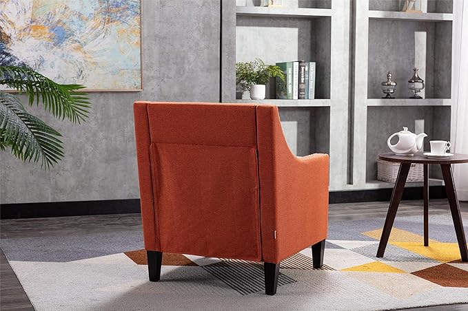 Accent Armchair Living Room Chair with Nailheads and Solid Wood Legs Orange Linen