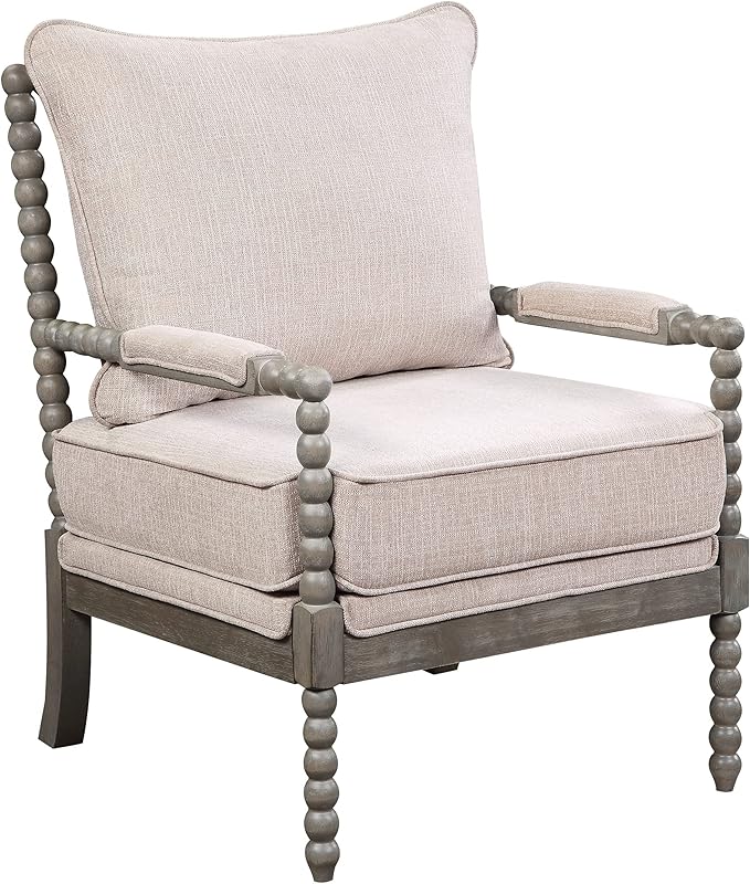 OSP Home Furnishings Abbott Spindle Accent Chair with Padded Spring Seat and Brushed Grey Base Linen Fabric