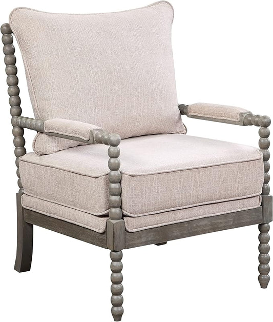 OSP Home Furnishings Abbott Spindle Accent Chair with Padded Spring Seat and Brushed Grey Base Linen Fabric