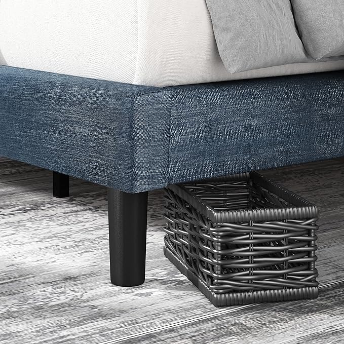 Zinus Omkaram Upholstered Platform Bed Frame Mattress Foundation Wood Slat Support No Box Spring Needed Easy Assembly Full Navy