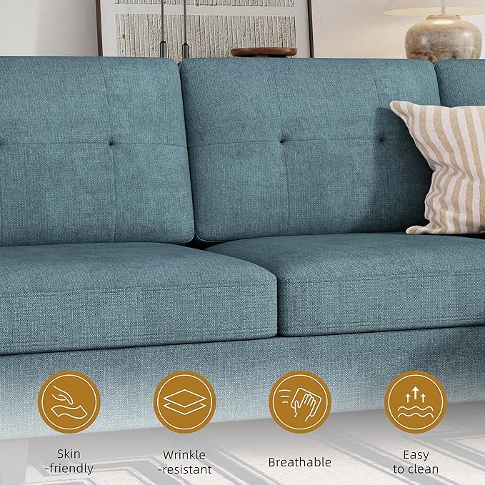 JAMFLY 107 U-Shaped Modern Sofa Modular Sectional Cloud Couch with Chaise 4-Seat Deep Seat Sofa for Living Room Bedroom and Apartment Blue