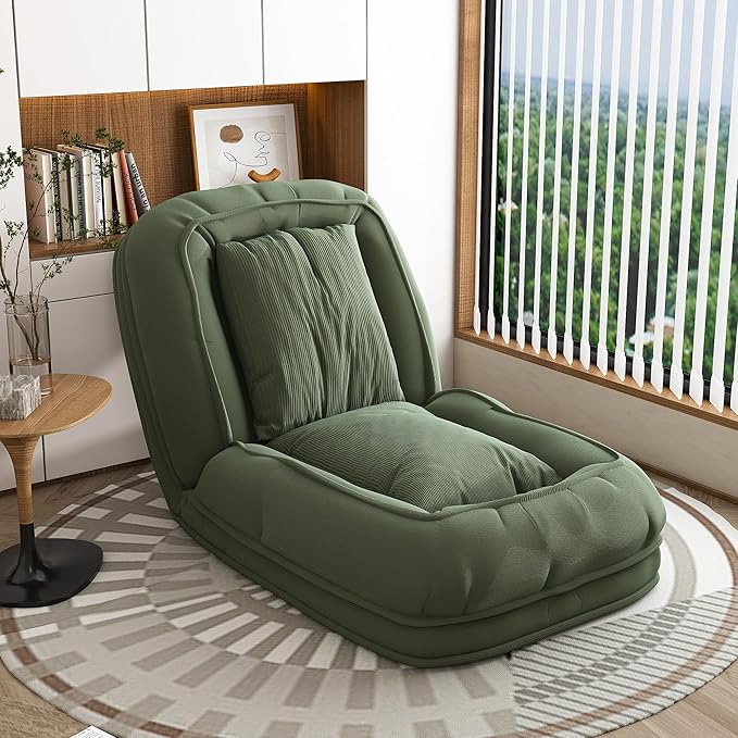 Modern Folding Lazy Sofa Bed Human Dog Bed for Adults with Soft Pillows Upholstered Floor Lounge Chair with5 Adjustable Position for Living Room Bedroom