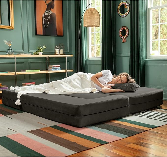 Jaxx Zipline Convertible Sleeper Sofa &amp Three Ottomans/California King-Size Bed Textured Microvelvet - Charcoal