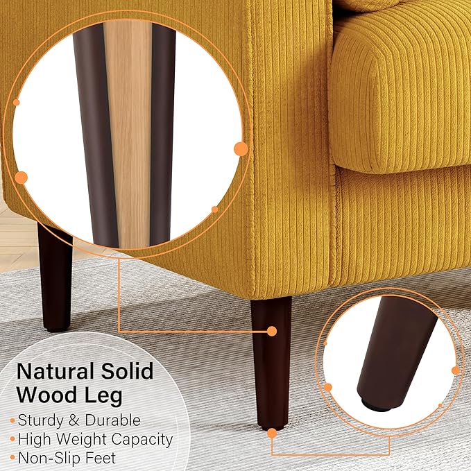 Lumibee Corduroy Accent Chair Modern Upholstered Armchair with Large Seat for Living Room Comfy Single Reading Sofa Chair for Bedroom-Yellow