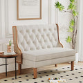 Andeworld Loveseat Settee Bench with Natural Rattan ArmsUpholstered Modern High-Back Mini Sofa CouchBanquette Dining Bench Love Seat for Living Dining Room Bedroom Office Small Space EntrywayBeige