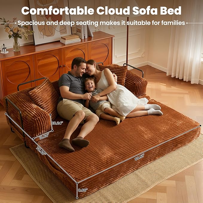 ovios 81 Folding Sofa Bed Foldable Sleeper Boneless Couch with Pull Out Beds Modular Convertible Floor Futon Loveseat Lounger for Living Room (Faux Fur Brown)