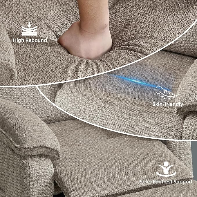 Power Recliner Chair for Adults Reclining Sofa Chair Adjustable Home Theater Seating with Side Pocket Single Recliners for Small Space Living Room (2 Khaki)
