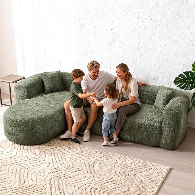 109.4 Sectional Couch with L-Shaped Chaise Boneless Modular Sectional Sofa Soft Chenille Sofa with Deep Seat for Living Room No Assembly(Left-Facing Chaise Green) | Breaathable Material