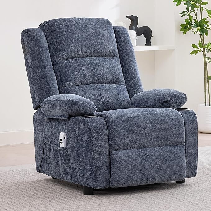 Power Recliner Chair with Cup Holders Electric Recliner Chair for Adults Living Room Reclining Chair Home Theater Seating Lounge Chair (1 Blue)