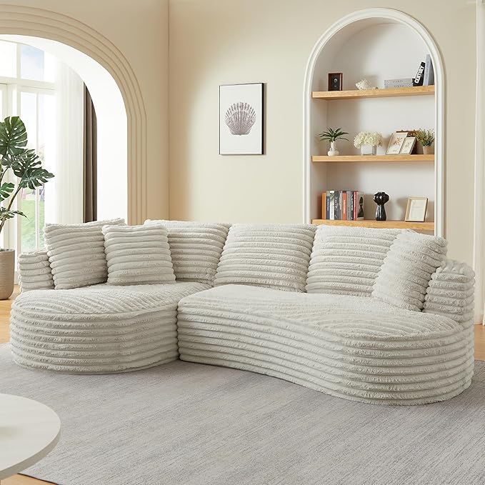 KEIKI 120 Oversized Curved Cloud Couch Modern Sectional Sofa for Apartments and Lofts Deep Corduroy Seating with Chaise Compression Foam Design No Assembly Required
