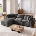 Cloud Modular Sectional Sofa L-Shaped 3-Seat Deep Seat with Storage Ottoman Solid Wood Frame Wide Armrests USB/Type-C &amp Cup Holders Modern Chenille Couch for Living RoomDark Gray