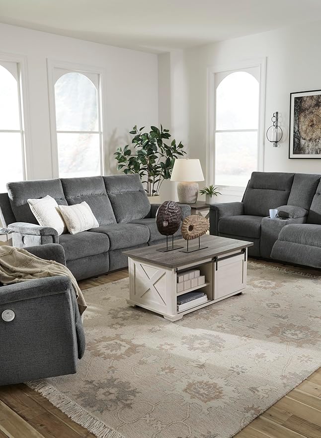 Signature Design by Ashley Barnsana Minimalist Power Reclining Sofa with USB Charging Ports Gray