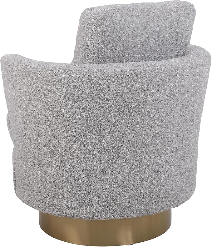 Teddy Swivel Barrel Chair Swivel Accent Chairs Armchair for Living Room Reading Chairs for Bedroom Comfy Round Barrel Chairs with Gold Stainless Steel Base (Grey)