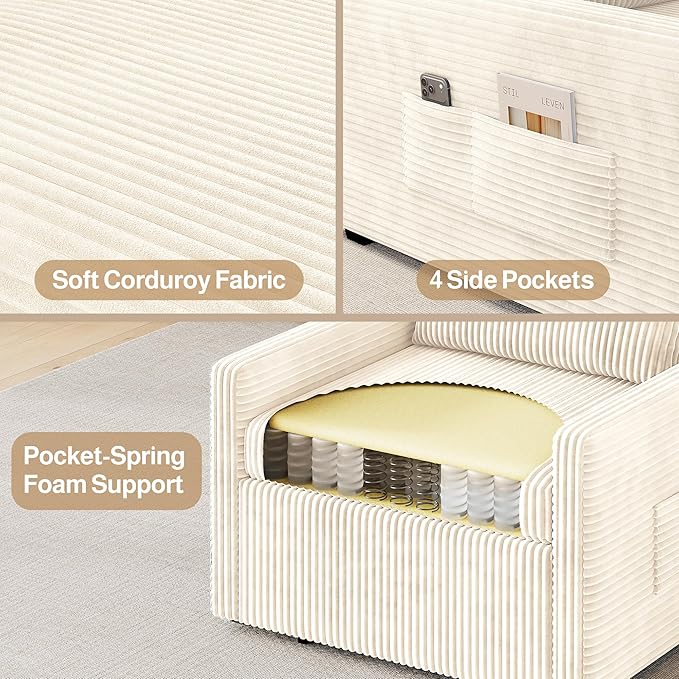 Ahomly 3 in 1 Pull Out Sleeper Sofa (Beige)
