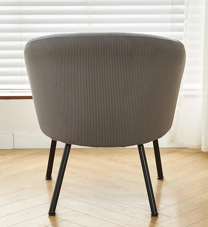 Modern Corduroy Accent Chair with Channel Back Design Black Metal Legs and Soft Upholstery Comfortable Seating for Living Room Bedroom or Office Grey
