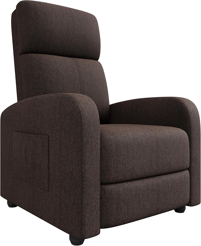 Premium Linen Manual Recliner Chair - High Backrest &amp Thick Cushion for Superior Comfort Adjustable Push Back Recliner with Side Pocket Gray Lounge Chair for Living Room &amp Bedroom