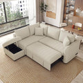 LUMISOL 82.6 Convertible Sleeper Sofa Bed with Storage Ottoman L-Shaped Sectional Sofa with Charging Stations Pull Out Sofa Couch with Chaise for Living Room Apartment Beige